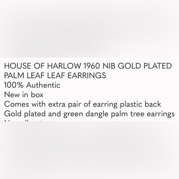 House of Harlow 1960 Palm Leaf Earrings Gold Plated NIB - Picture 3 of 3